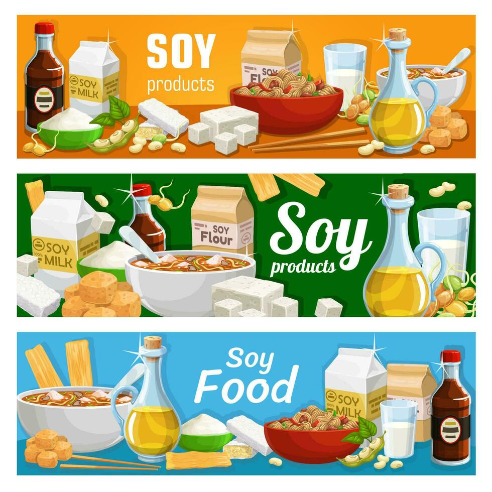 vegetariano nutrición soja y haba de soja comida productos vector