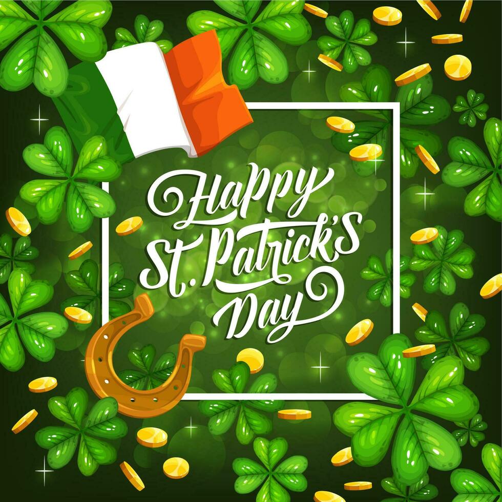 St Patricks day Irish flag, shamrock background vector
