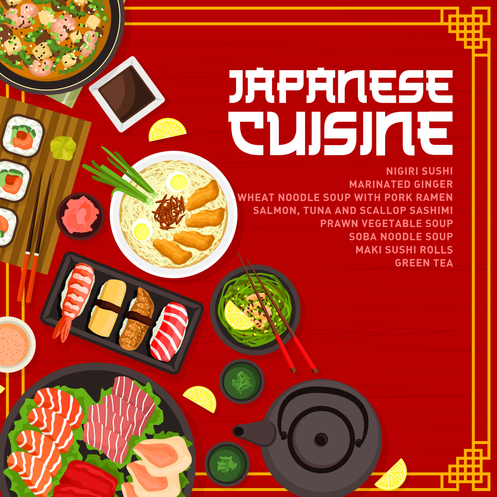 Japanese cuisine restaurant menu cover design. 23512147 Vector Art at ...