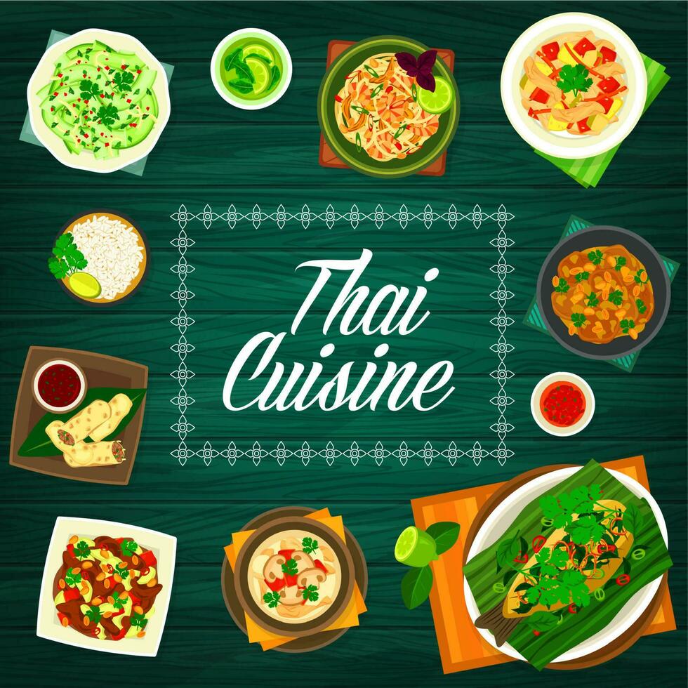 Thai cuisine menu cover Thailand Asian food dishes vector