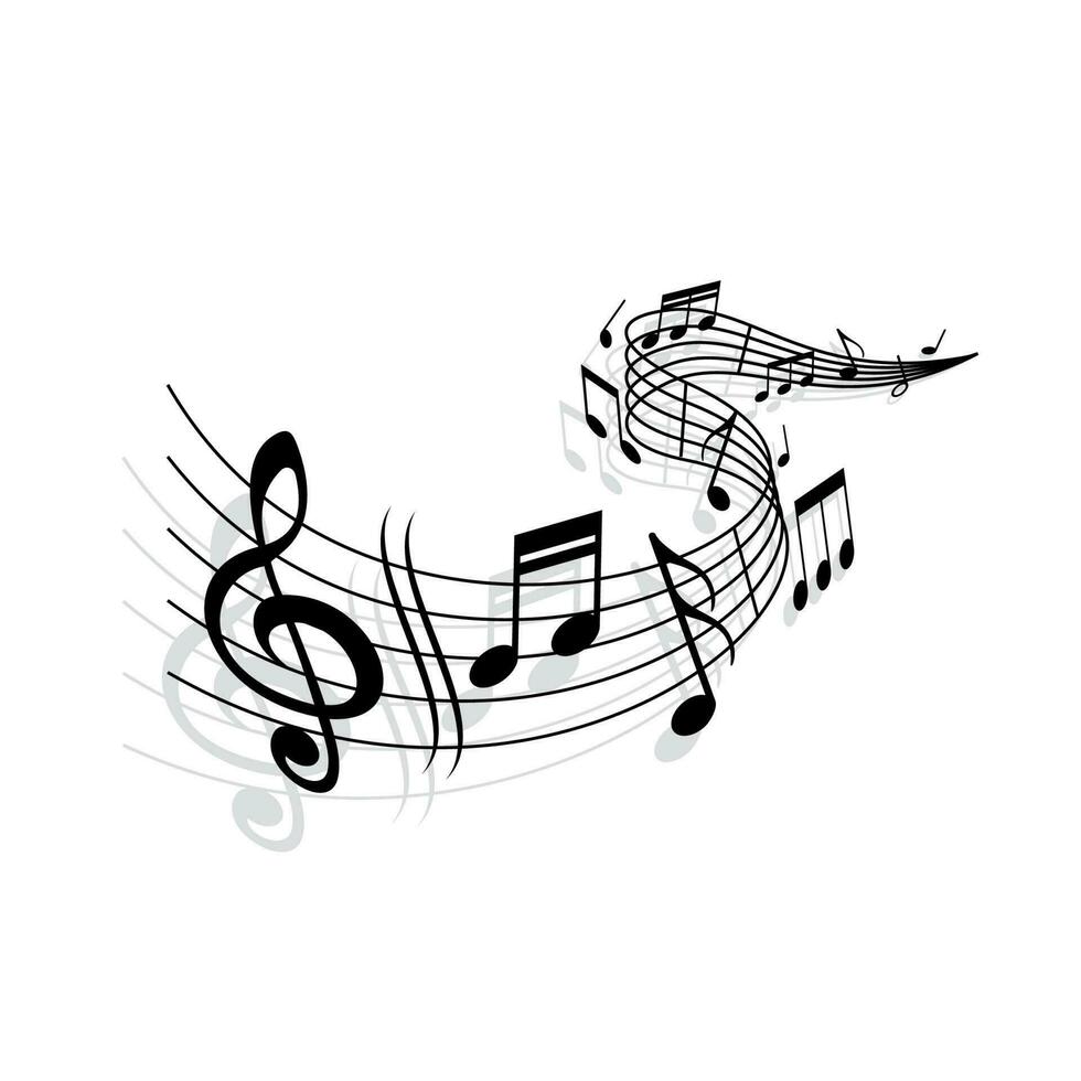 Music wave, vector musical notes and treble clef