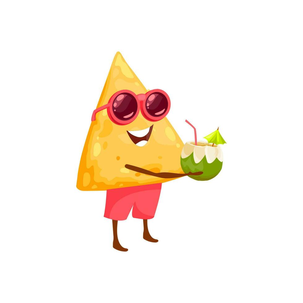 Nachos in sunglasses with coconut cocktail isolate vector