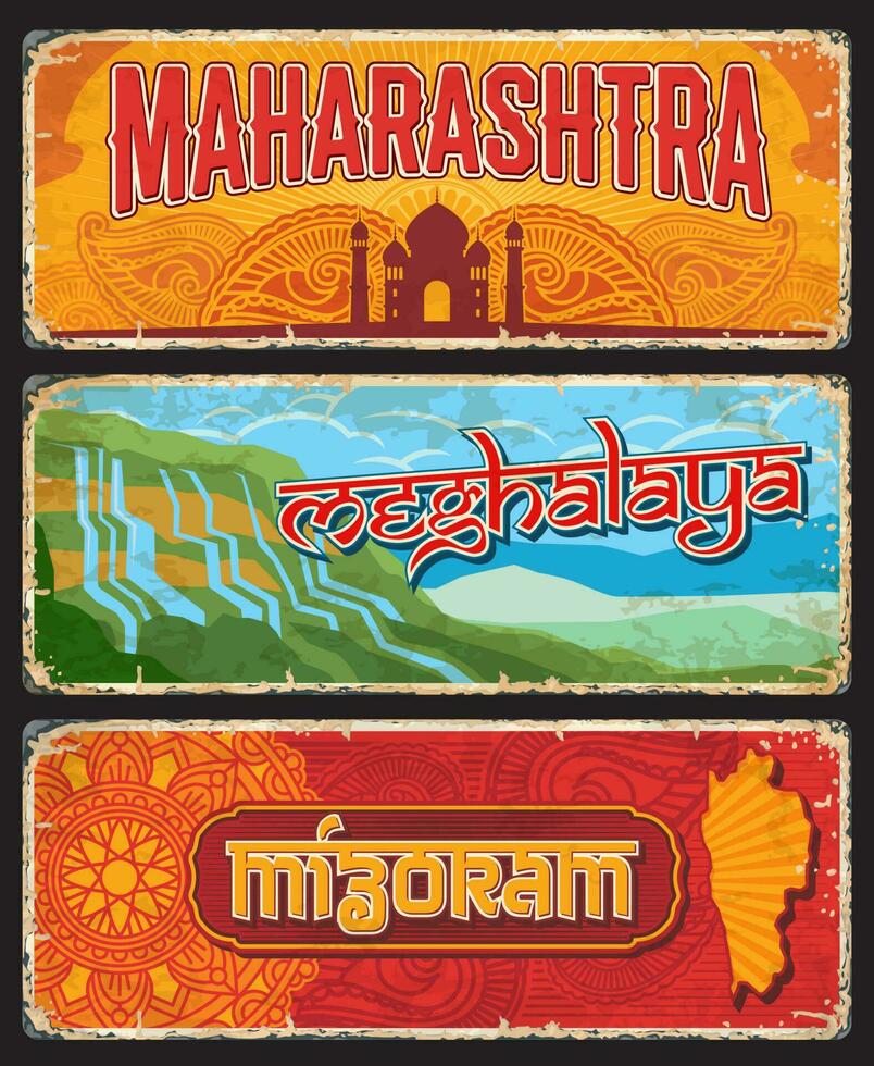 Maharashtra, Meghalaya and Mizoram Indian states vector