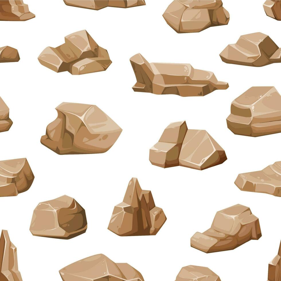 Seamless pattern of brown rock stones and boulders vector