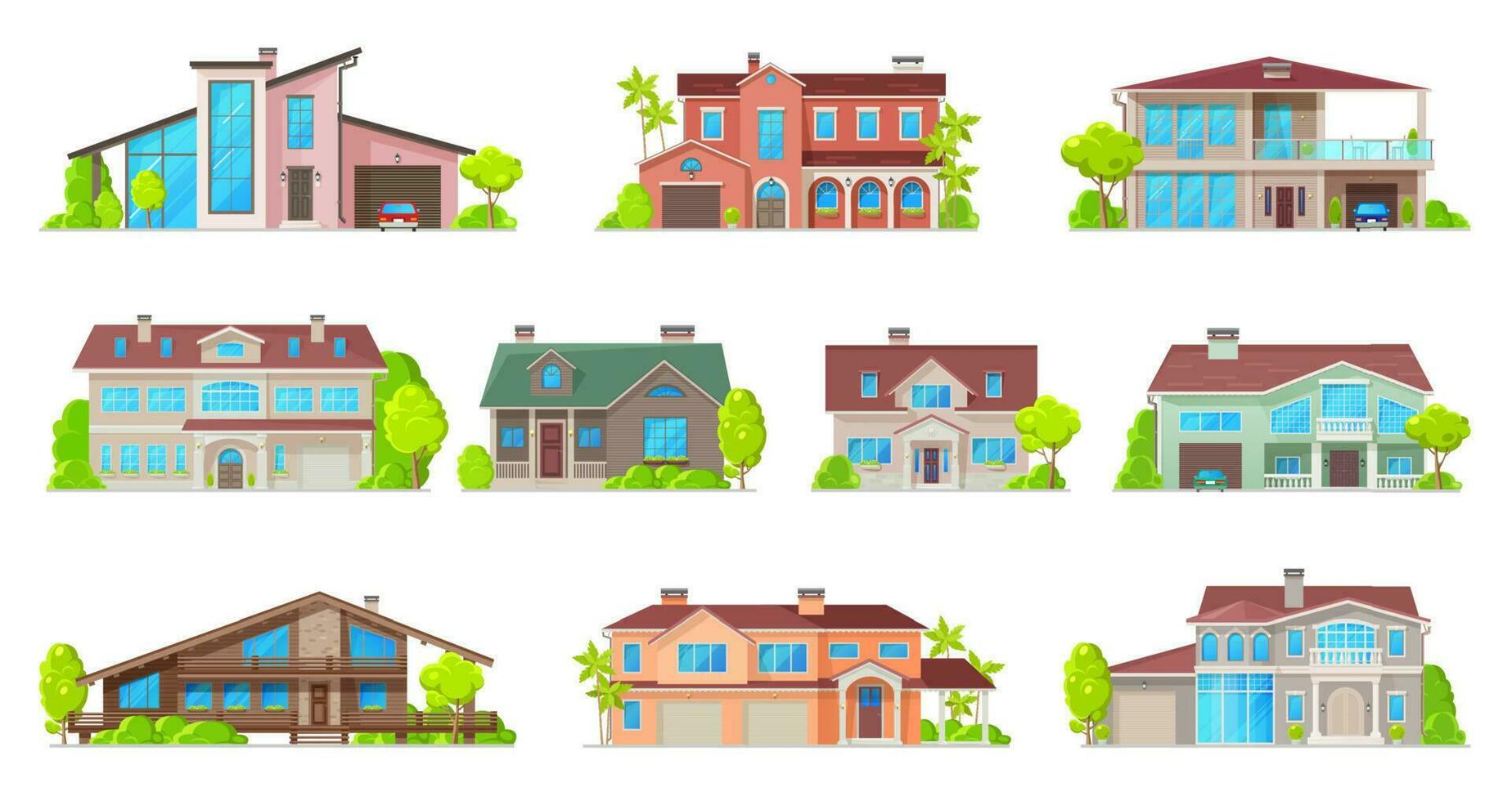 Real estate house icons of isolated home buildings vector