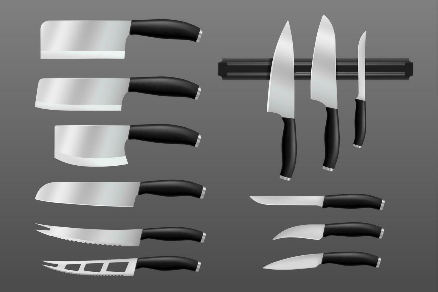 cocina cuchillería, cuchillos y corte batería de cocina vector