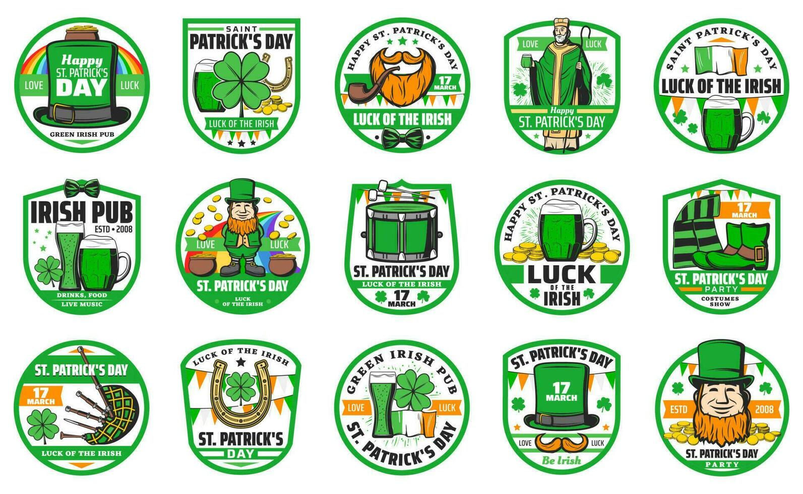 Patricks day holiday badges and symbols vector