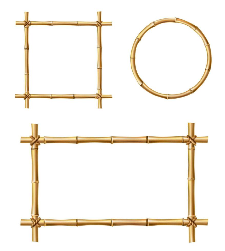 Bamboo frames, isolated vector wooden borders set