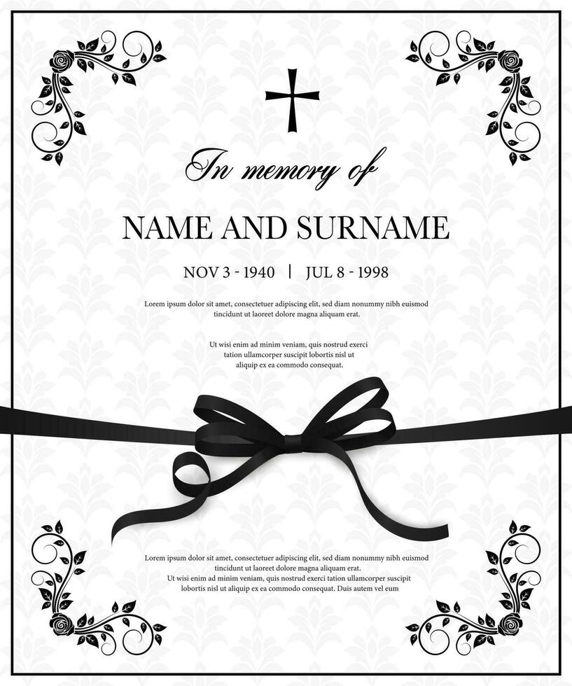 Funeral Card Vector Template With Flower Ornament 23512259 Vector Art