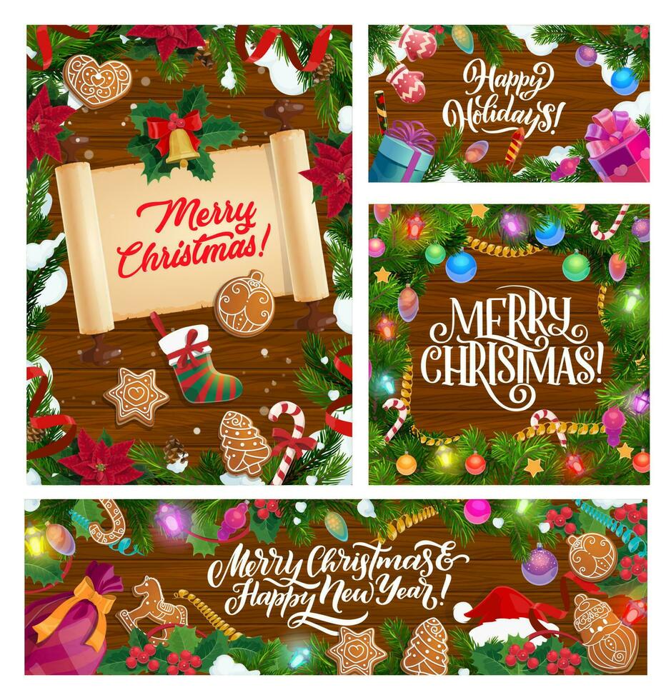 Christmas holiday greetings, decorations in snow vector