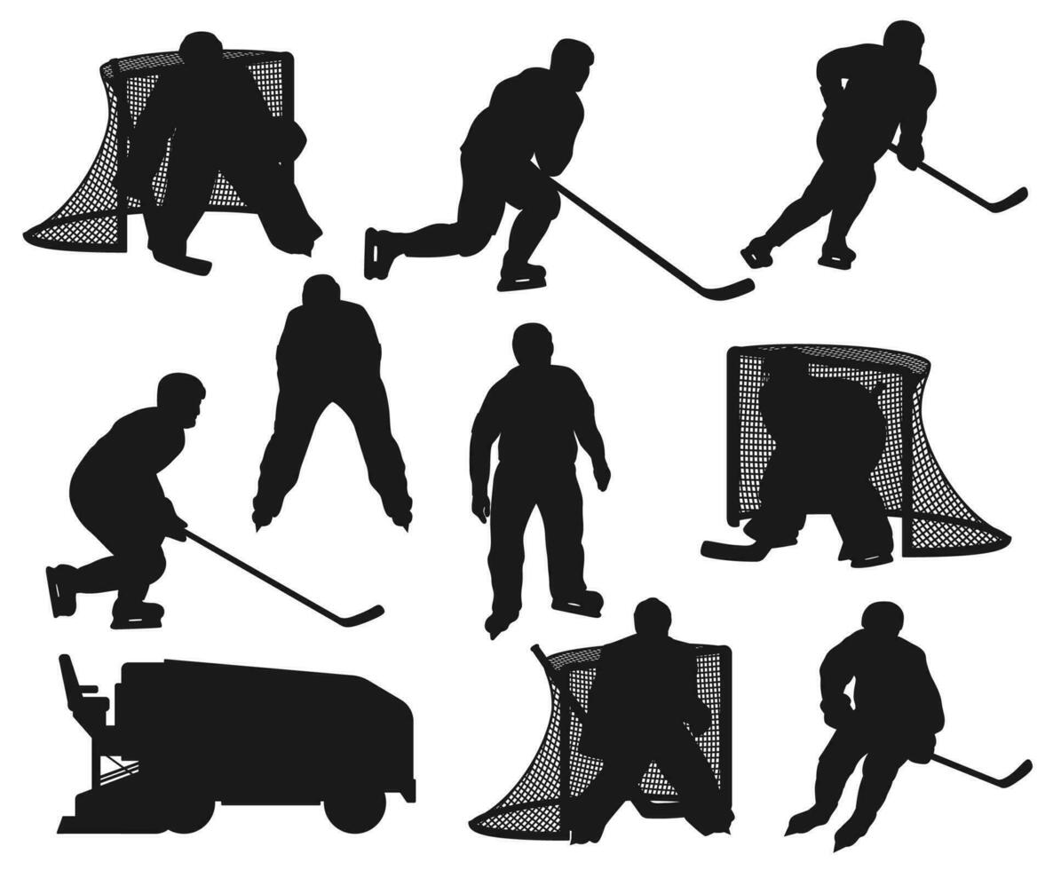 hielo hockey jugadores negro siluetas vector