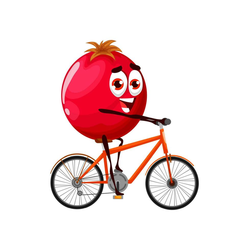 Cartoon lingonberry on bicycle, vector cowberry
