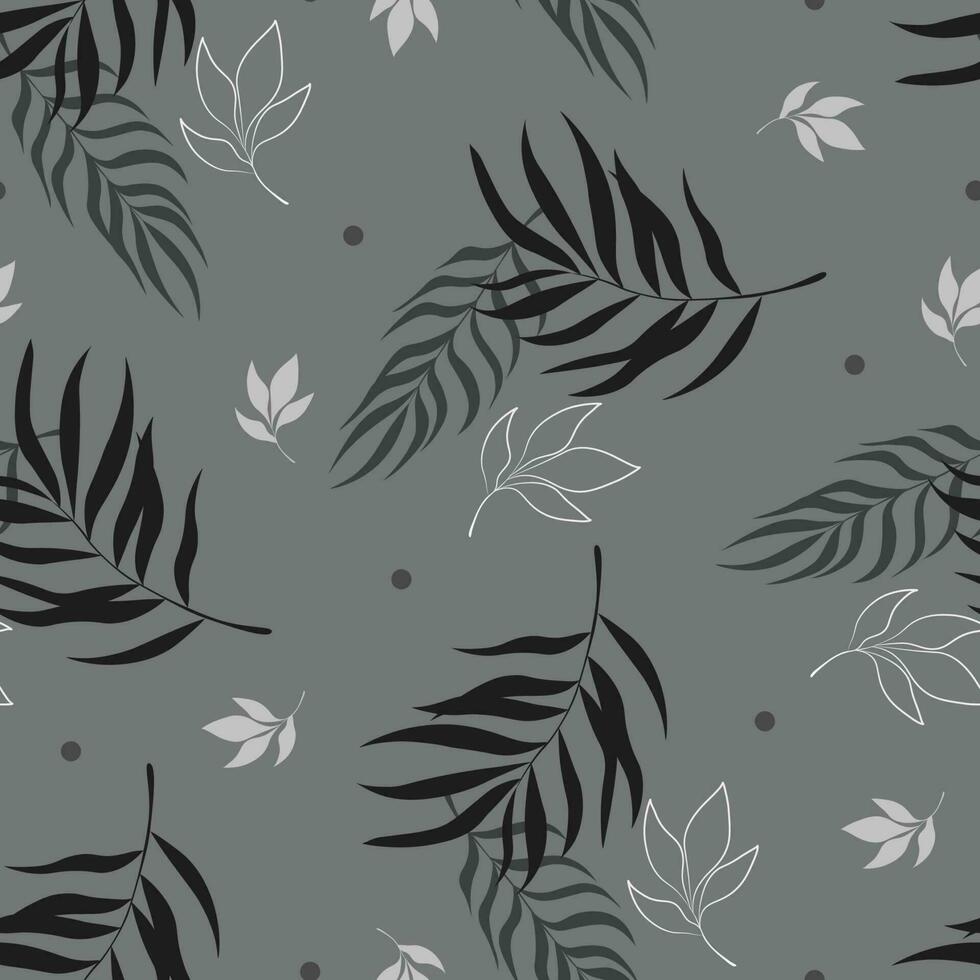 Seamless pattern with leaves on a grey background vector