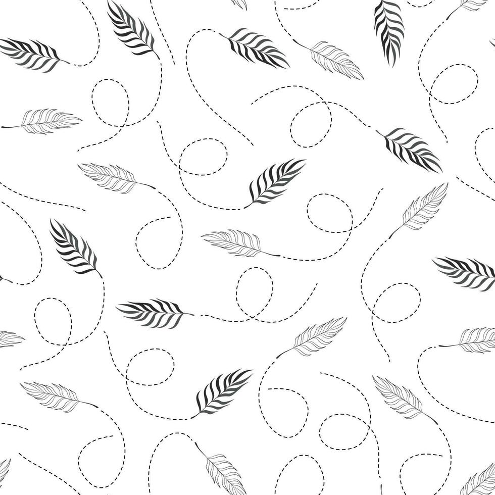 Simple seamless pattern with black palm leaves and dotted lines vector