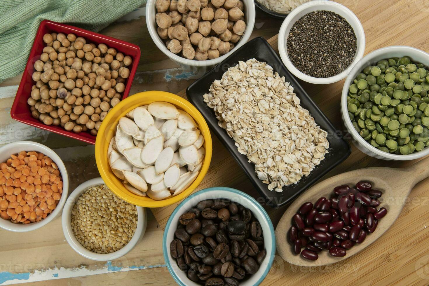 variety of legume seeds in bowls photo