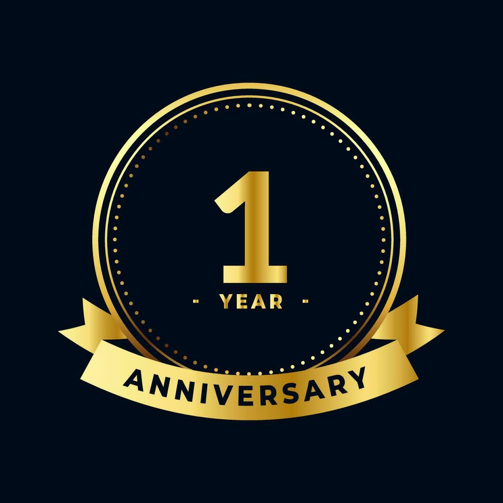 First Year Anniversary Gold and Black Emblem vector