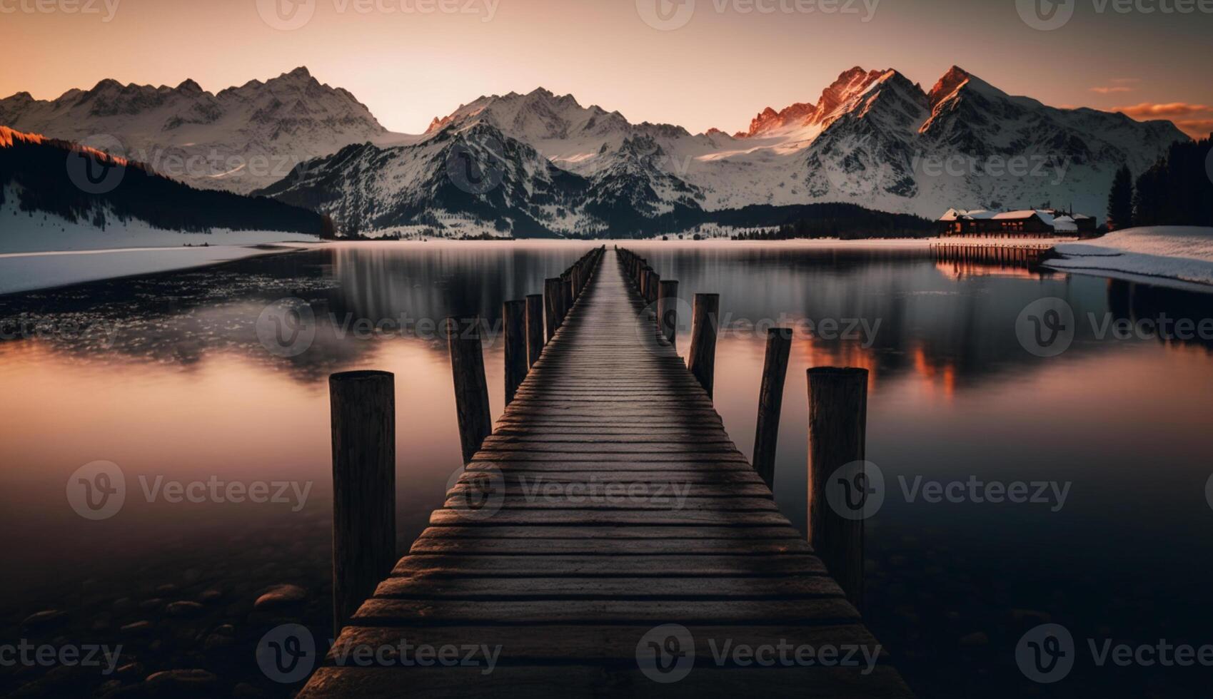 long jetty at evening. v photo