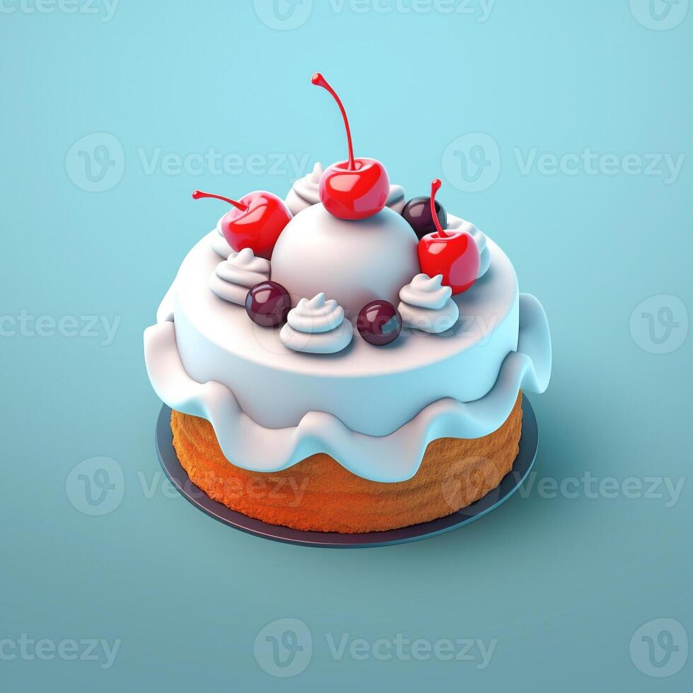 3d cake icon with a light blue plain background photo