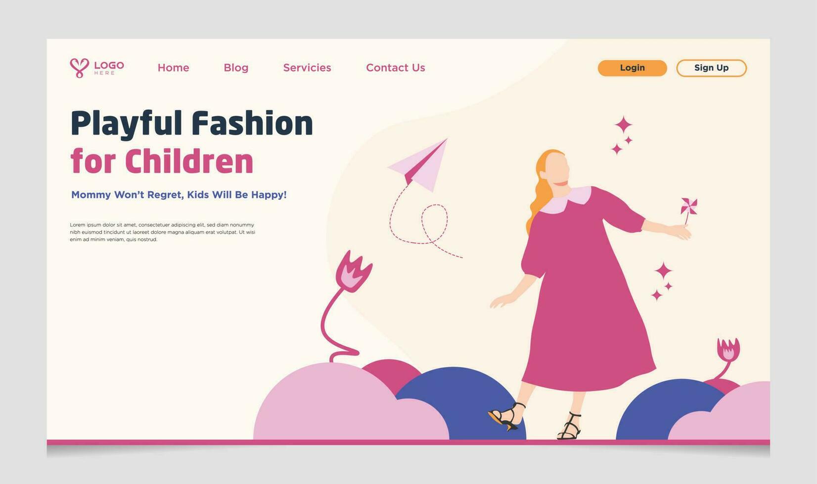 The Playing Girl in playful color Landing Page Template vector