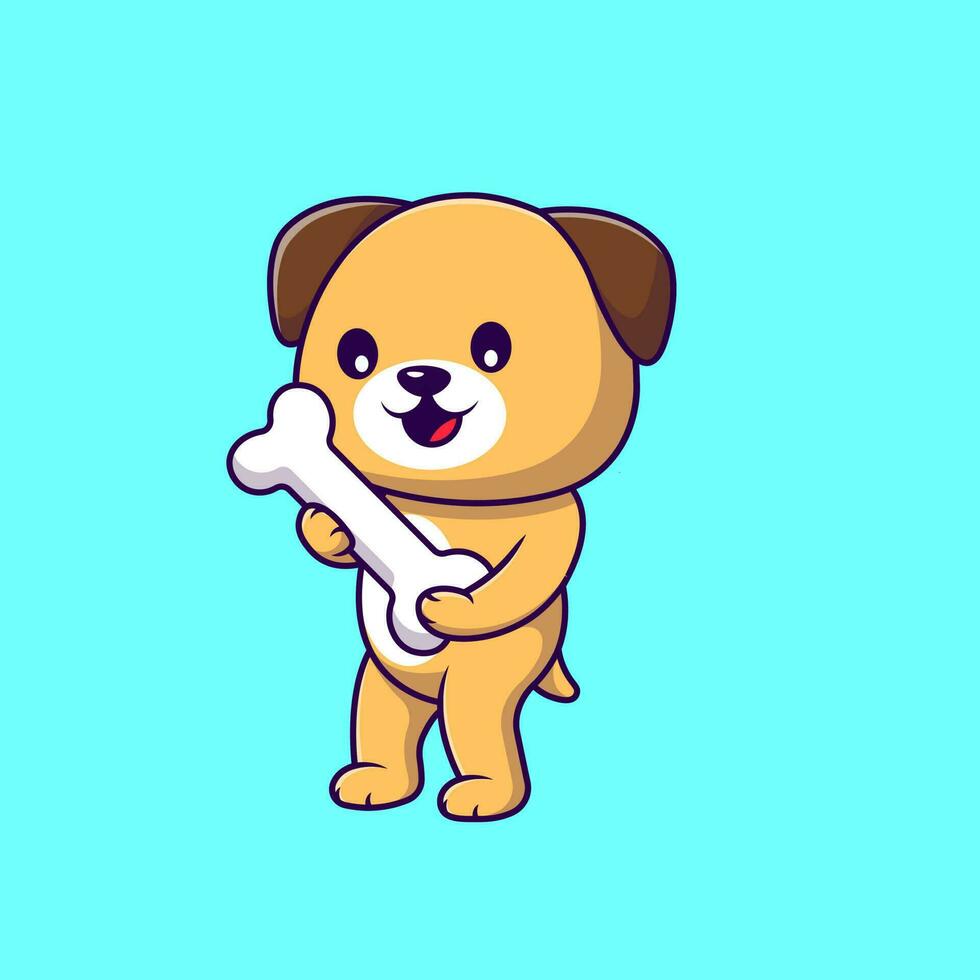 Cute Dog Holding Big Bone Cartoon Vector Icons Illustration. Flat Cartoon Concept. Suitable for any creative project.