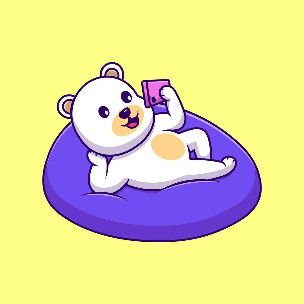 Cute Polar Bear Playing Phone Cartoon Vector Icons Illustration. Flat Cartoon Concept. Suitable for any creative project.
