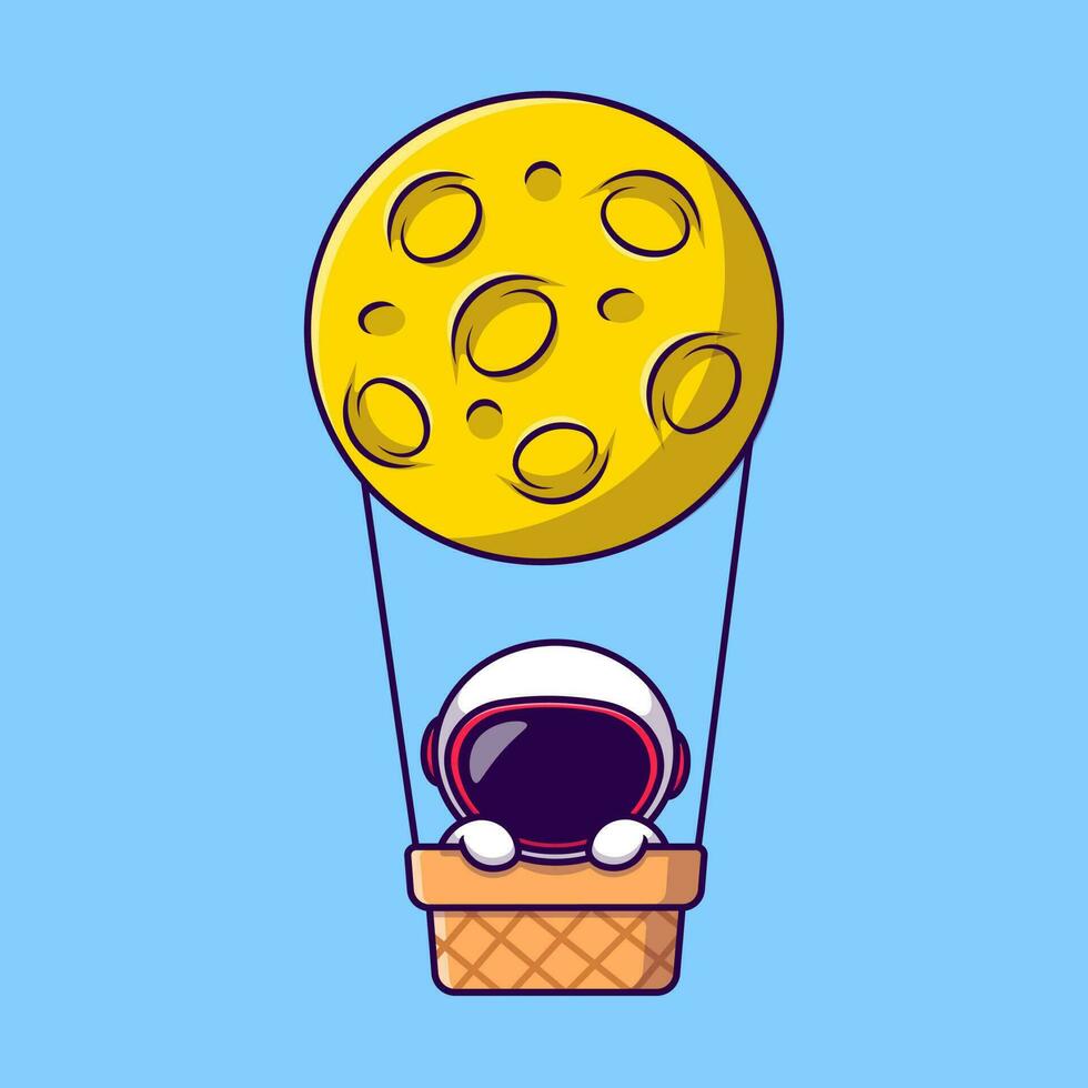 webcute astronauta flotante con caliente aire globo Luna dibujos animados vector íconos ilustración. plano dibujos animados concepto. adecuado para ninguna creativo proyecto.