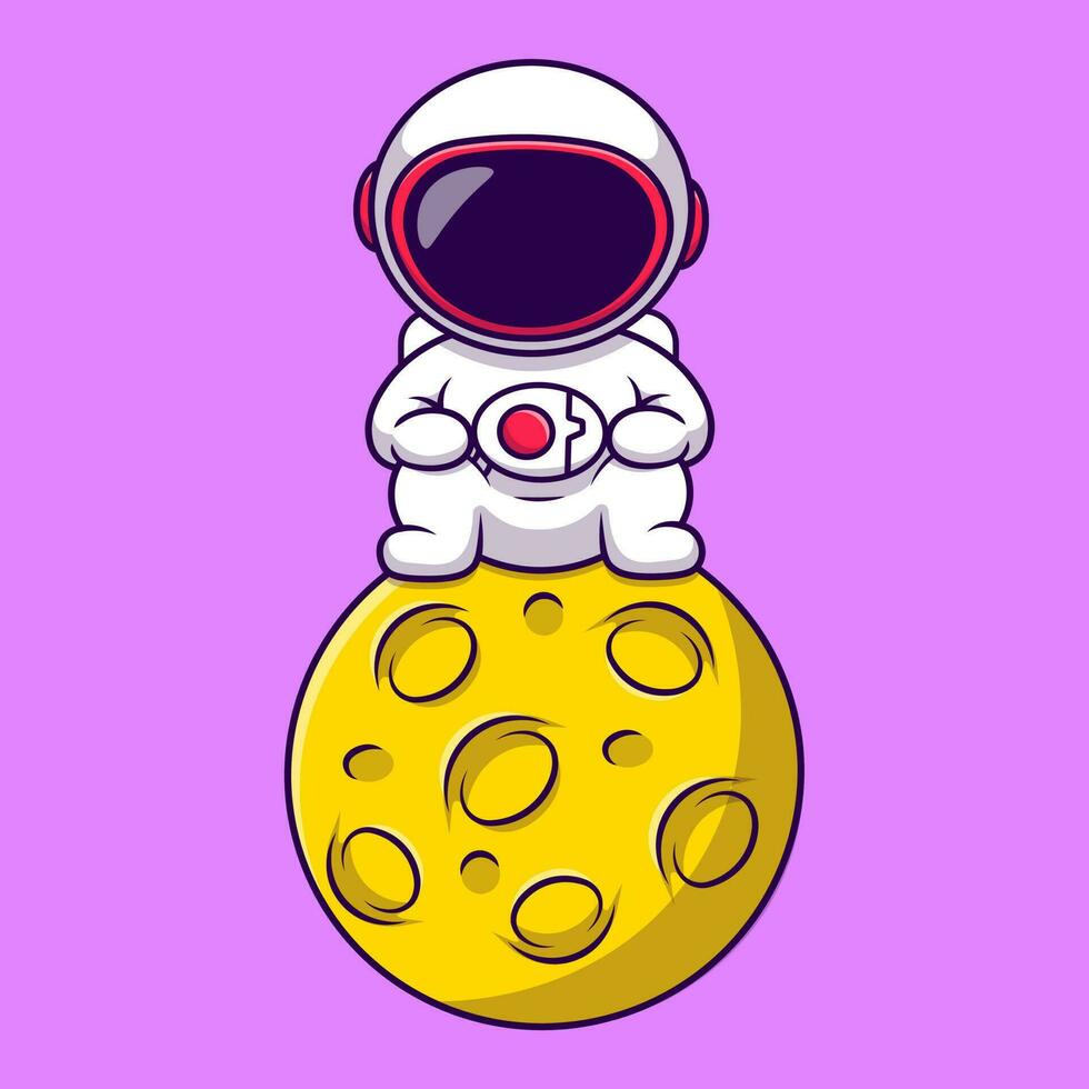 Cute Astronaut Sitting On Moon Cartoon Vector Icons Illustration. Flat Cartoon Concept. Suitable for any creative project.