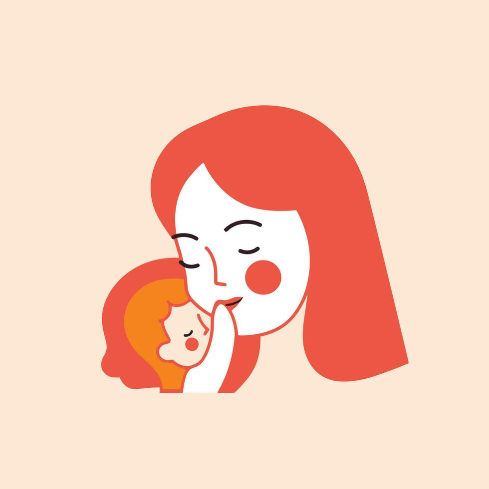 Vector Illustration Of Mother Holding Baby Son In Arms. Happy Mother's Day Greeting Card.