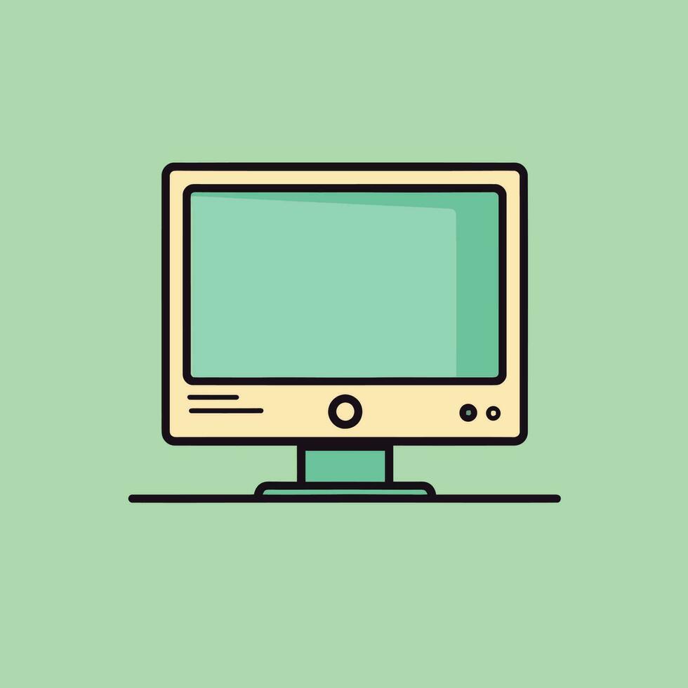 computer monitor, screen isolated on green background. Vector illustration