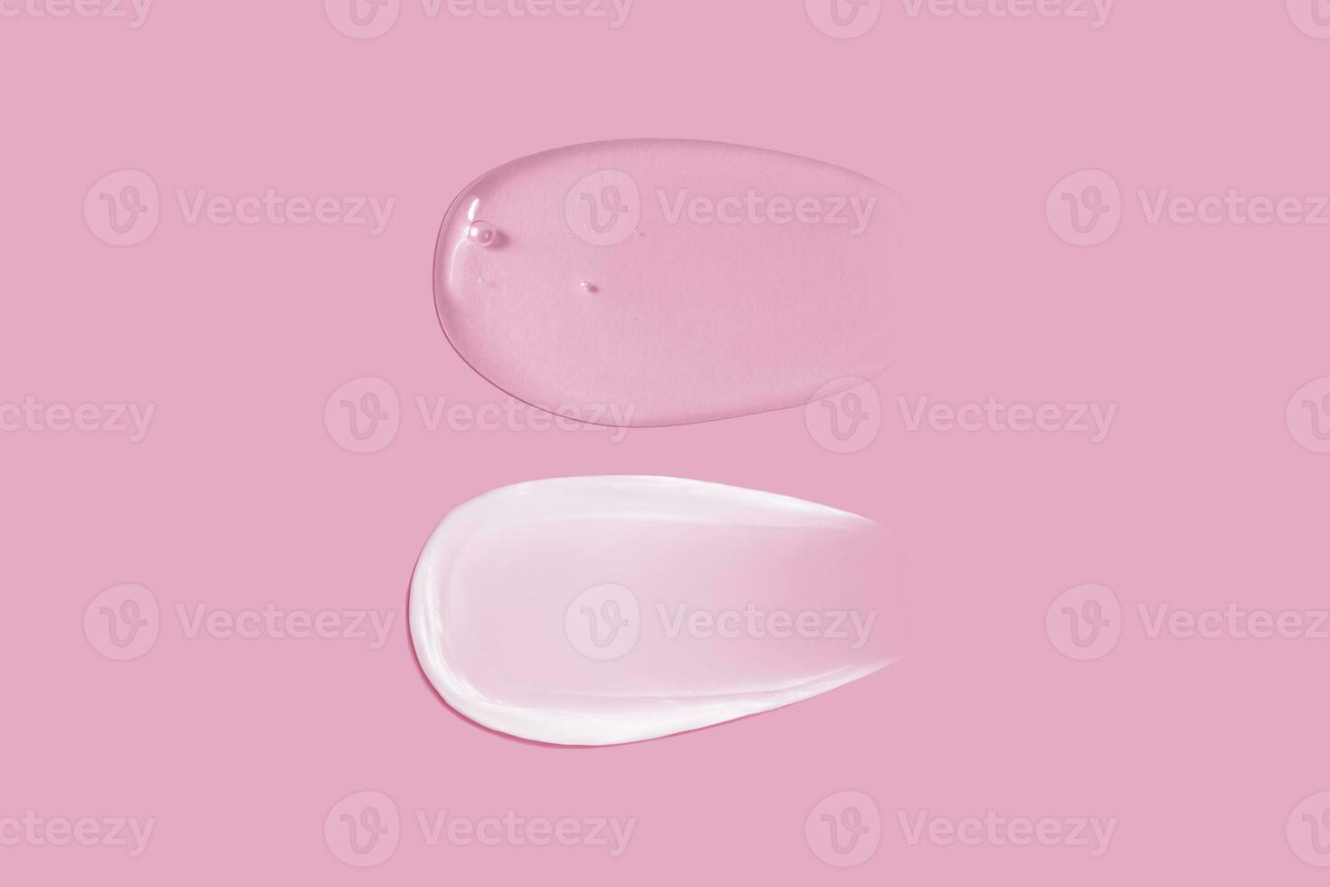 Cream smear texture and transparent gel smear texture on pink background photo