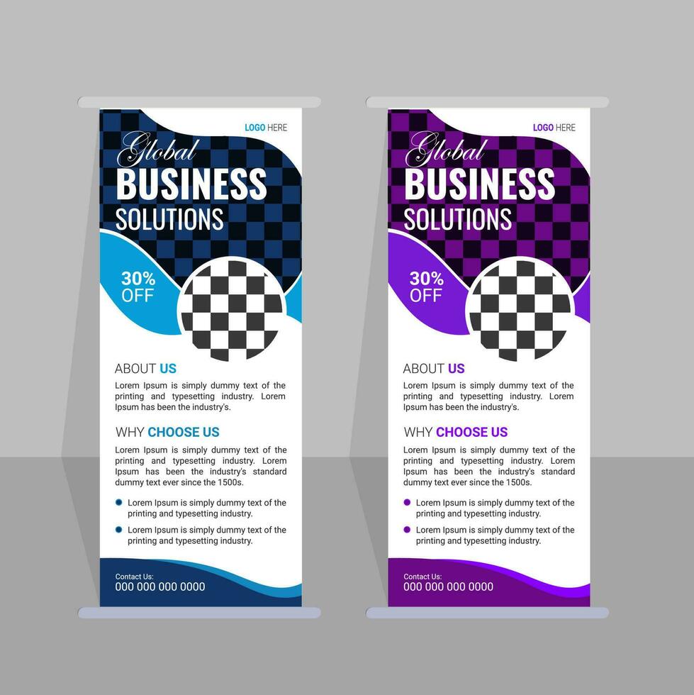 Modern corporate colorful roll up stand banner design template vector