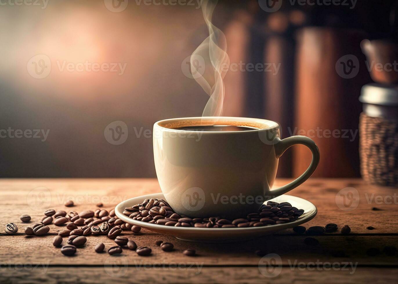 Hot coffee cup with coffee beans, Wallpaper coffee photo