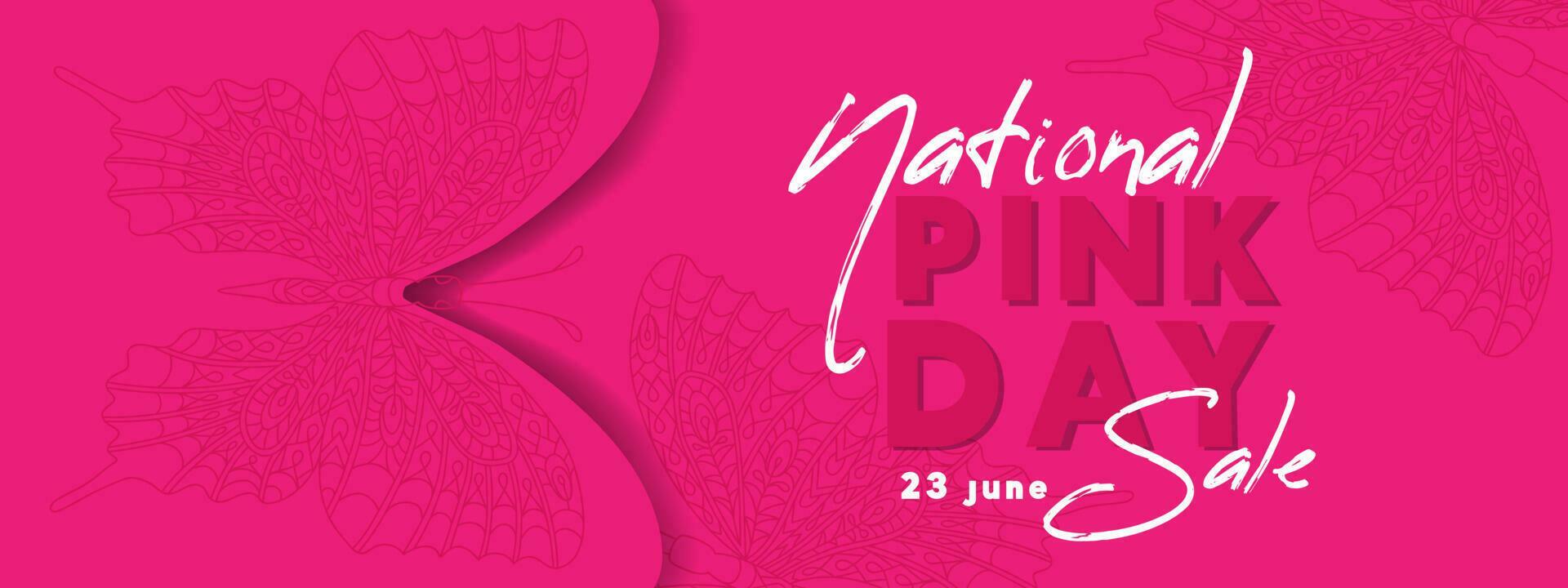Banner for National Pink Day. Design in white and pink color with round abstract ornament