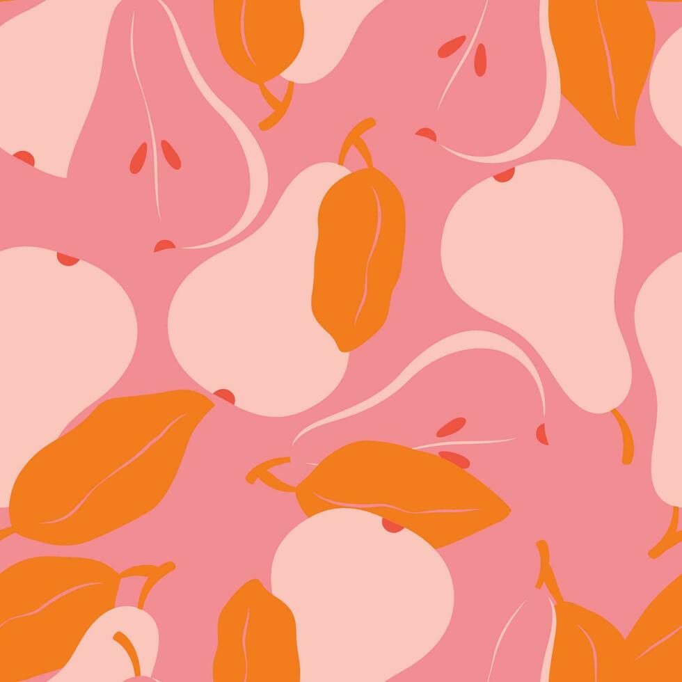 sin costura modelo con Fruta formas peras en vibrante rosado y rojo. vistoso vector ilustración.