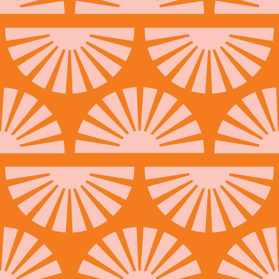 Seamless pattern with abstract shapes in orange, pink and red. Colorful vector illustration.