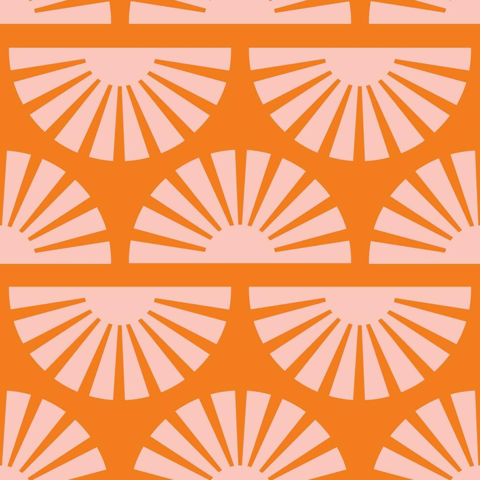 Seamless pattern with abstract shapes in orange, pink and red. Colorful vector illustration.