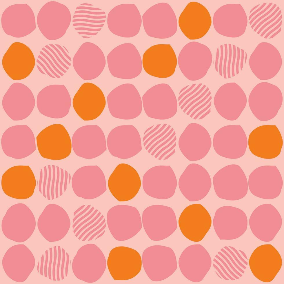 Seamless pattern with abstract shapes in pink and orange. Colorful vector illustration.