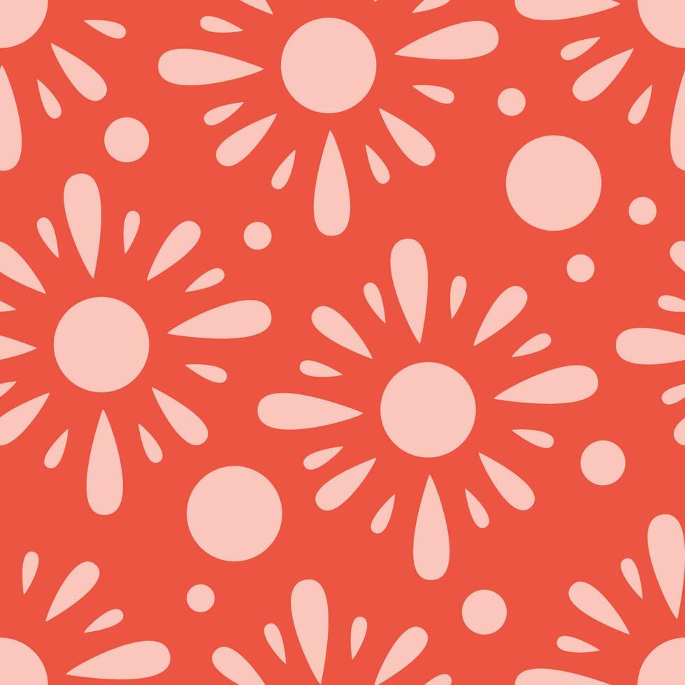 Seamless pattern with abstract shapes in orange, pink and red. Colorful vector illustration.