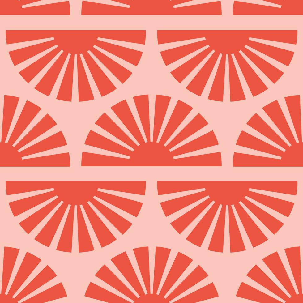 Seamless pattern with abstract shapes in orange, pink and red. Colorful vector illustration.