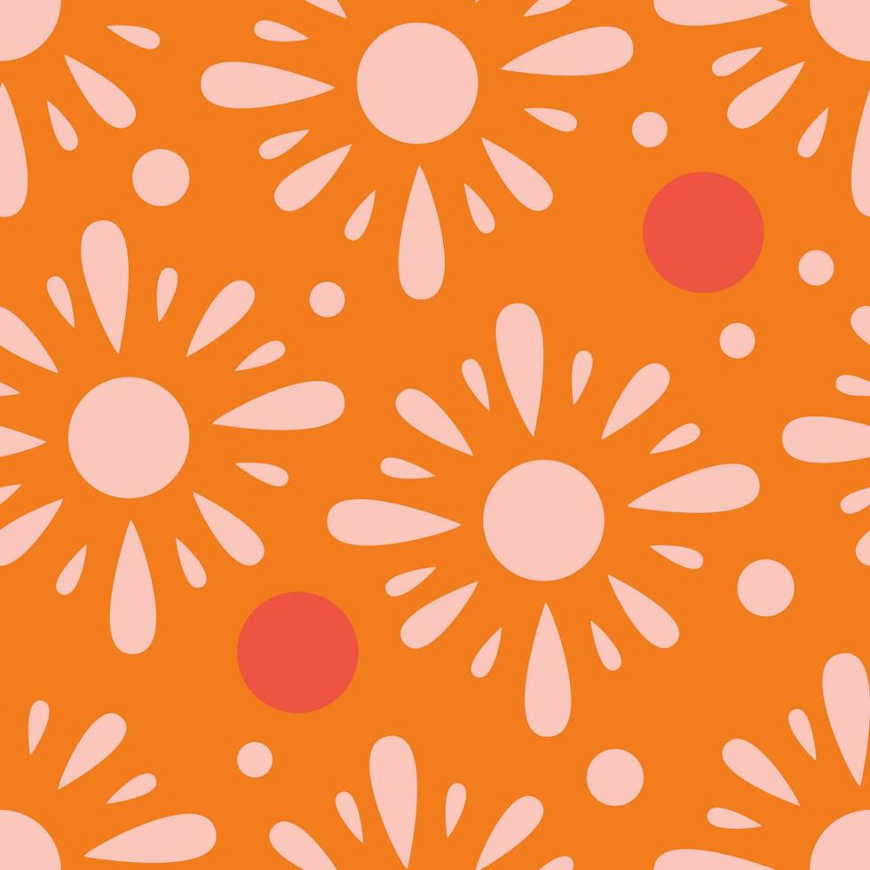 Seamless pattern with abstract shapes in orange, pink and red. Colorful vector illustration.