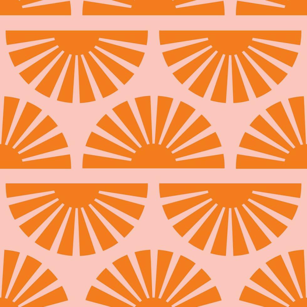 Seamless pattern with abstract shapes in orange, pink and red. Colorful vector illustration.