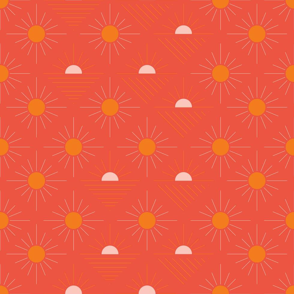 Seamless pattern with abstract shapes in orange, pink and red. Colorful vector illustration.