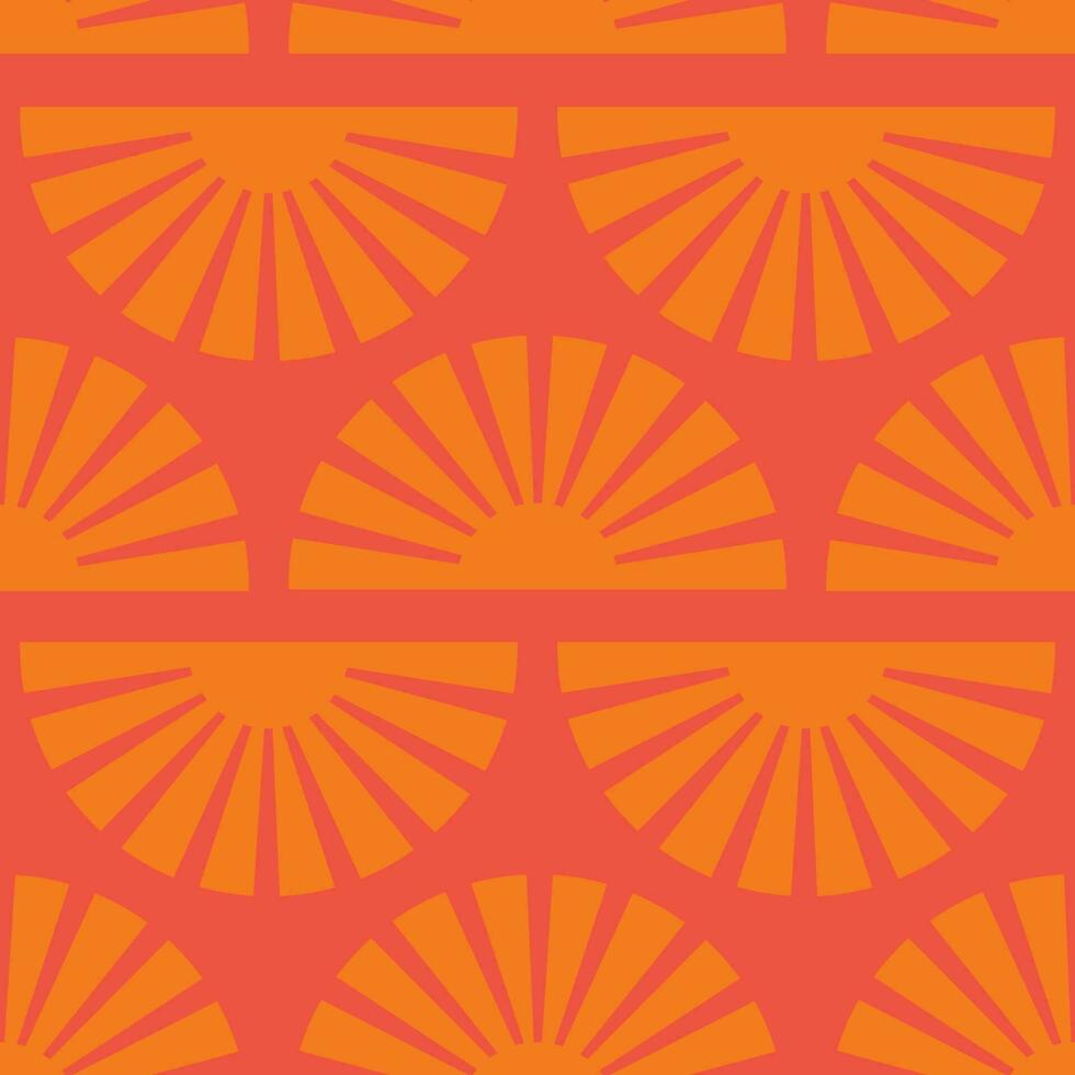 Seamless pattern with abstract shapes in orange, pink and red. Colorful vector illustration.