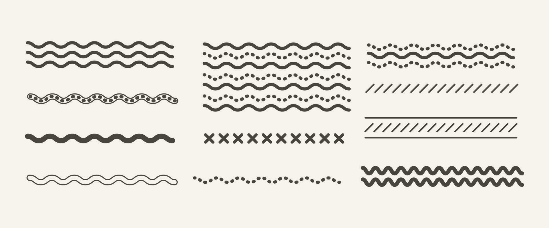 Doodle straight curve and geometric line collection. Set of scribble divider line border. Vector illustration