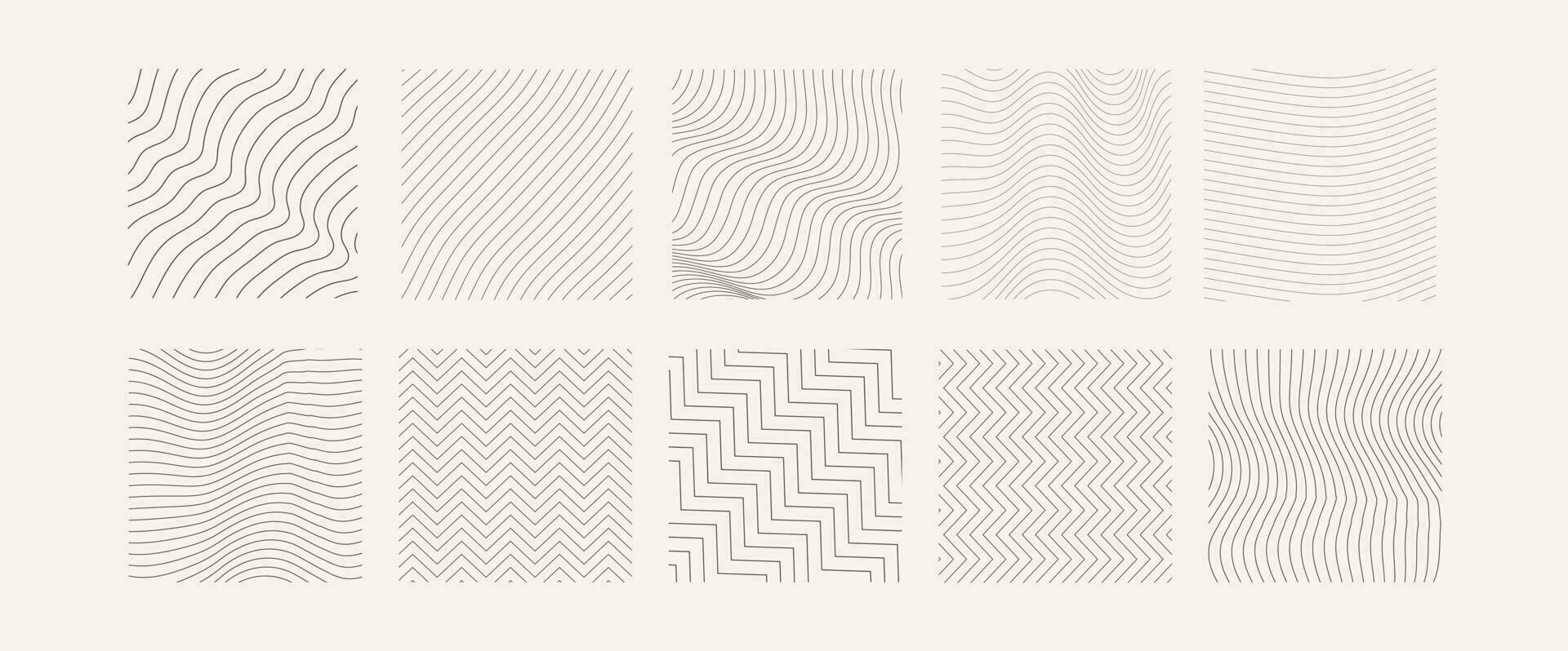 Set of abstract rectangle with line wave pattern. Geometric modern texture striped line design vector illustration