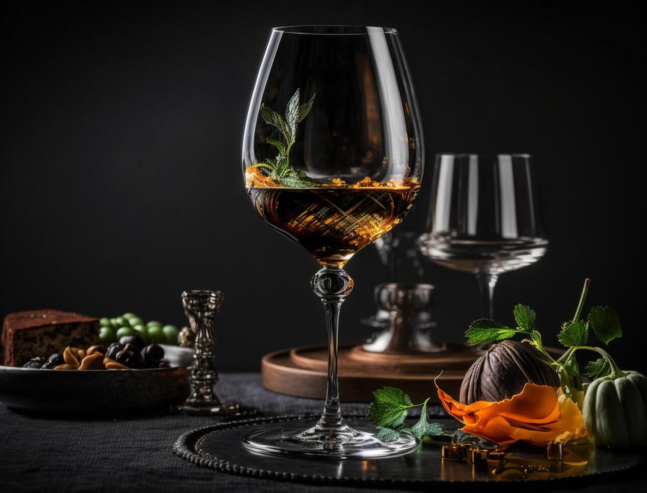 wine bottle and glass in dark background. Illustration photo