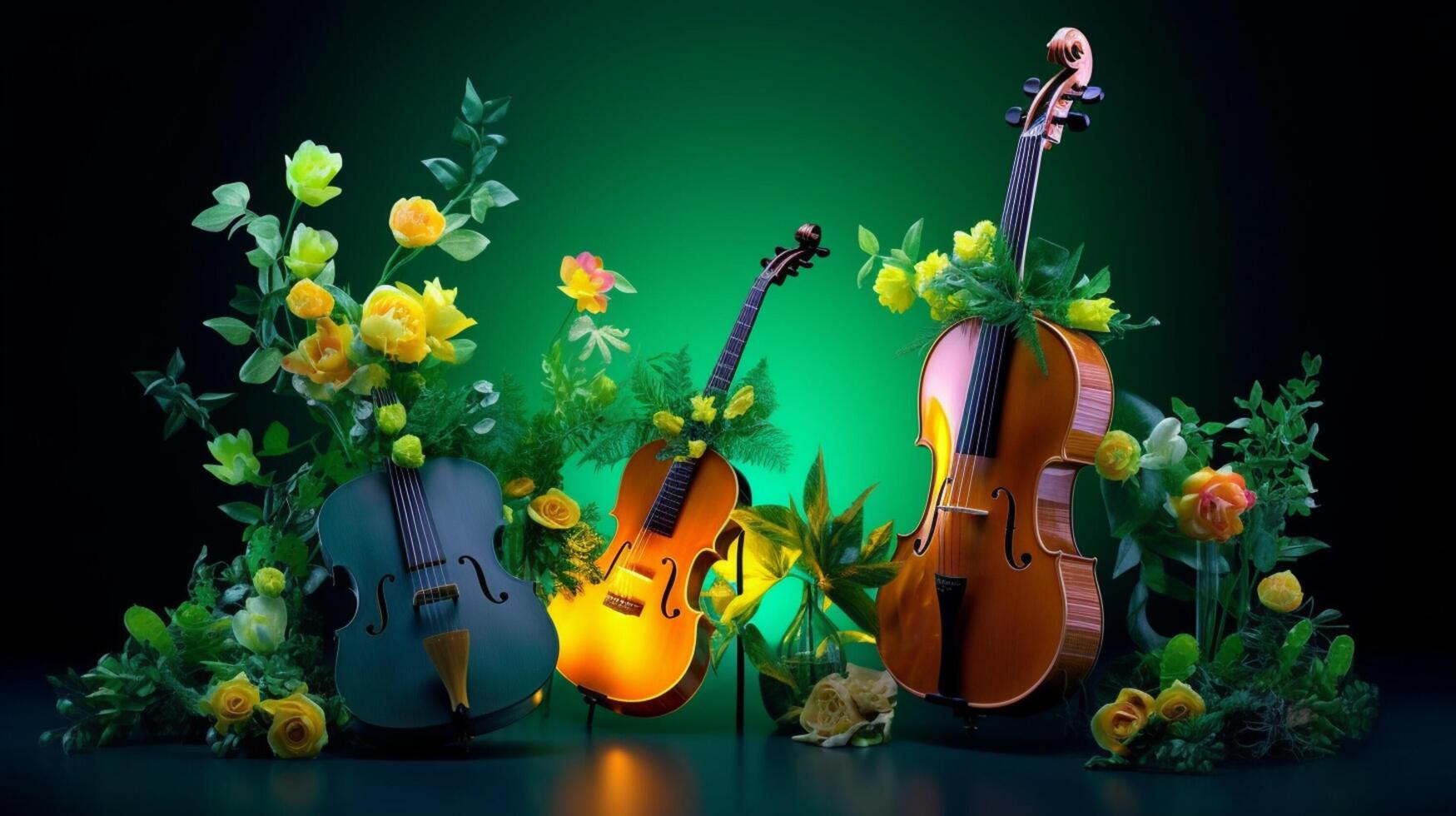 Country music festival poster with acoustic guitar and flowers