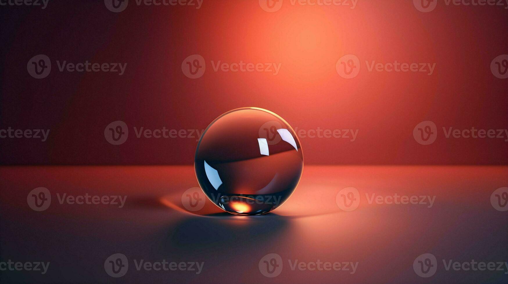 3D Render of Isolated Glass Ball Sphere on Red Illuminated Background photo