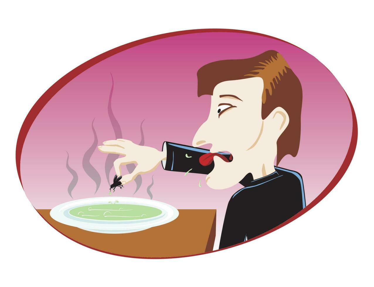 Man at restaurant eat disgusting soup with fly vector
