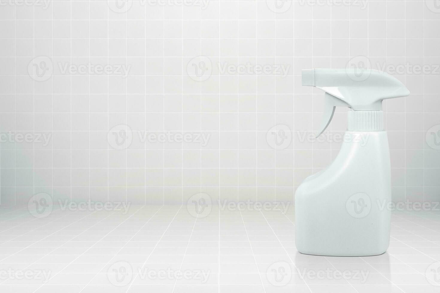 Cleaning spray bottle on white tile photo